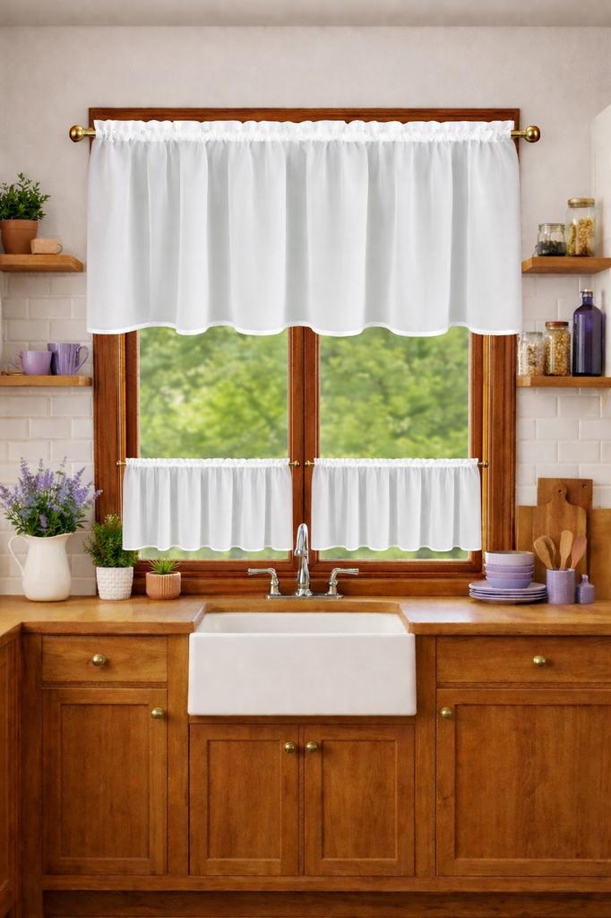 Zazdrostka kitchen curtain voile DELICATE WITH WHITE EDGE for tunnel 200x70