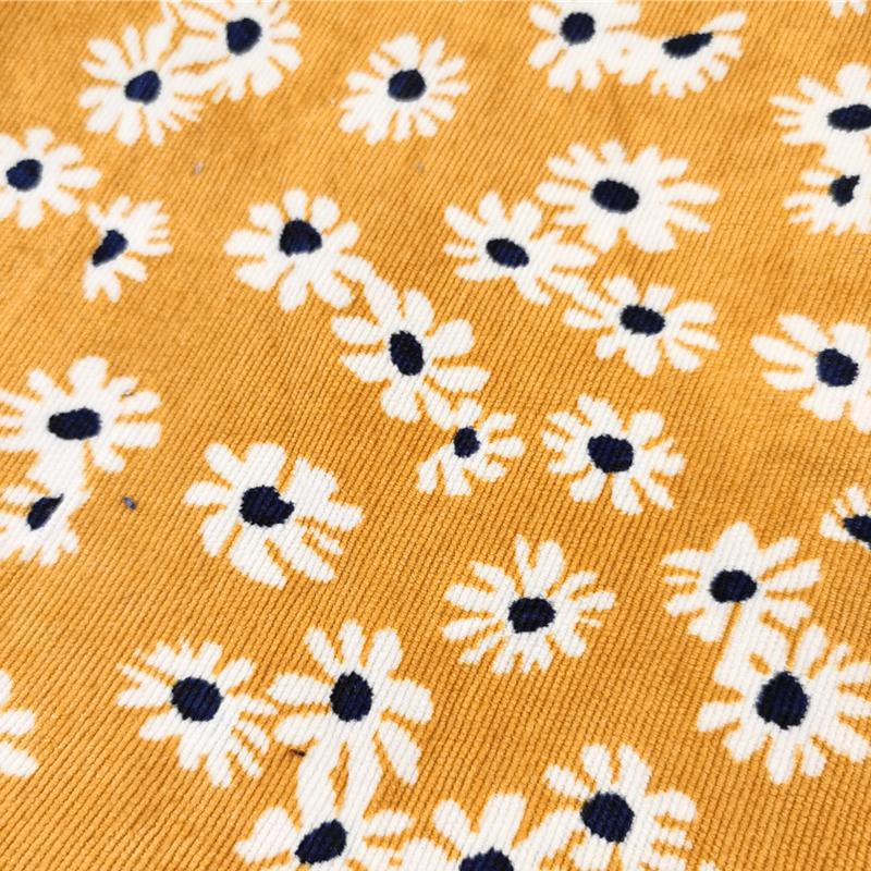 100*150cm Small Daisy Flower Printing Fabric Pastoral Style Velvet Cotton Corduroy Fabric For Diy Sewing Apparel Dress