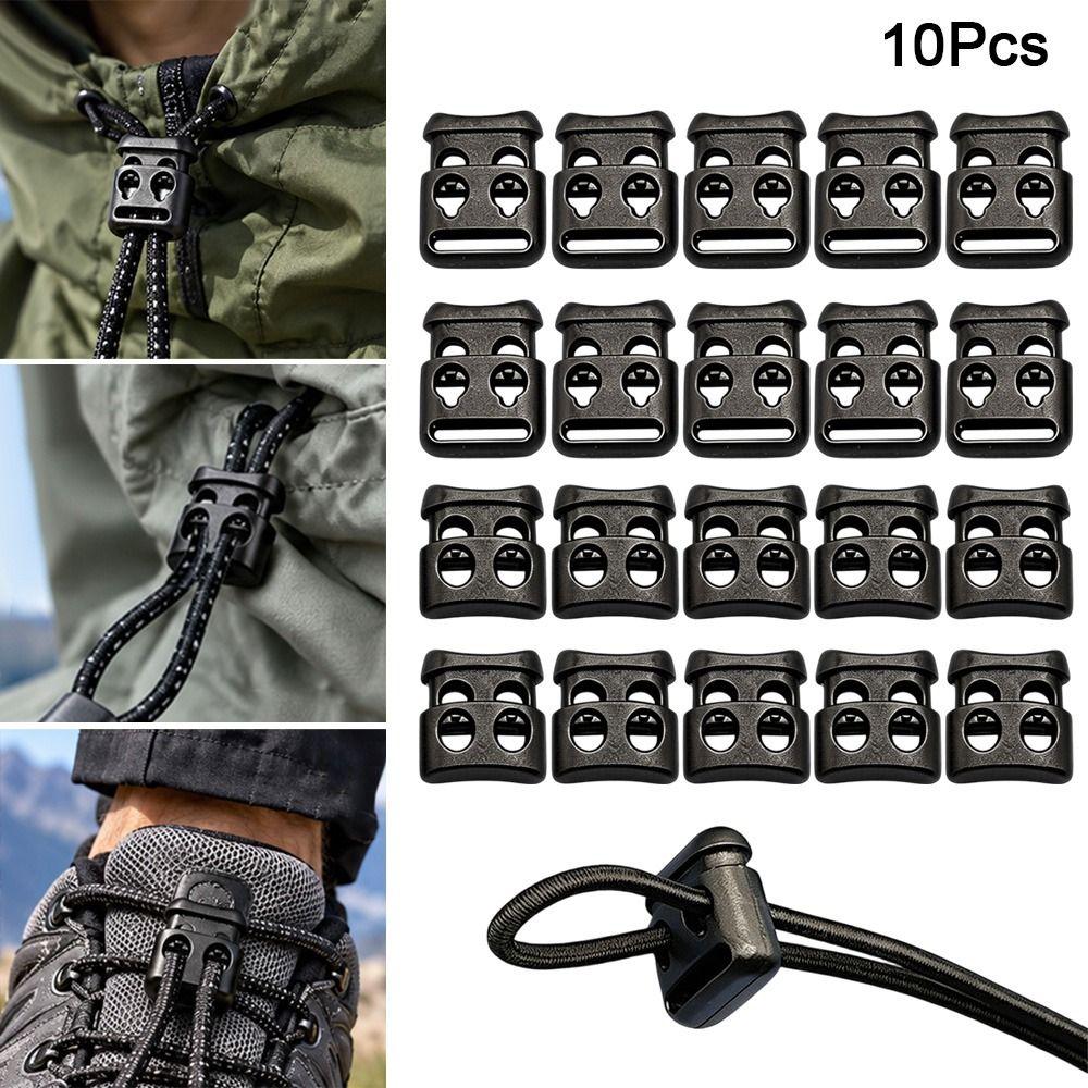 10pcs Plastic Rope Clamp Cord Lock Stopper Black Run Sports Clips for Lanyard Chest Tag