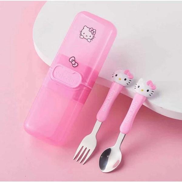 Shipping Johanne Hello Kitty 3D Three-dimensional Character Infant, Child, Corrective Chopsticks for Fork Practice, Spoon/fork 2-piece Set, Pink