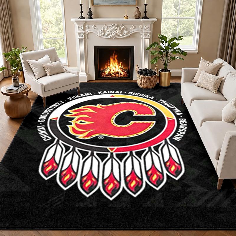 Calgary Flames Carpet Door Mat for Living Room or Bedroom Protective Mat Under Chair Office Decoration Christmas Gift Birthday Present