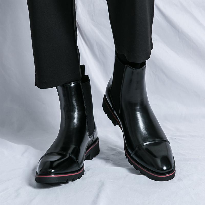 Мода Мода Мужские Челси Слипоны Повседневные Кожаные Ботильоны Мода Британский Стиль Короткие Боты 2025 Новая Мужская Обувь с Высоким Голенищем