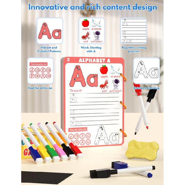 MORECOLL Дошкольные учебные занятия образовательная рабочая тетрадь, 62 страницы многоразового использования рабочие тетради для дошкольников, тетради для прописи цифр и букв для детей,