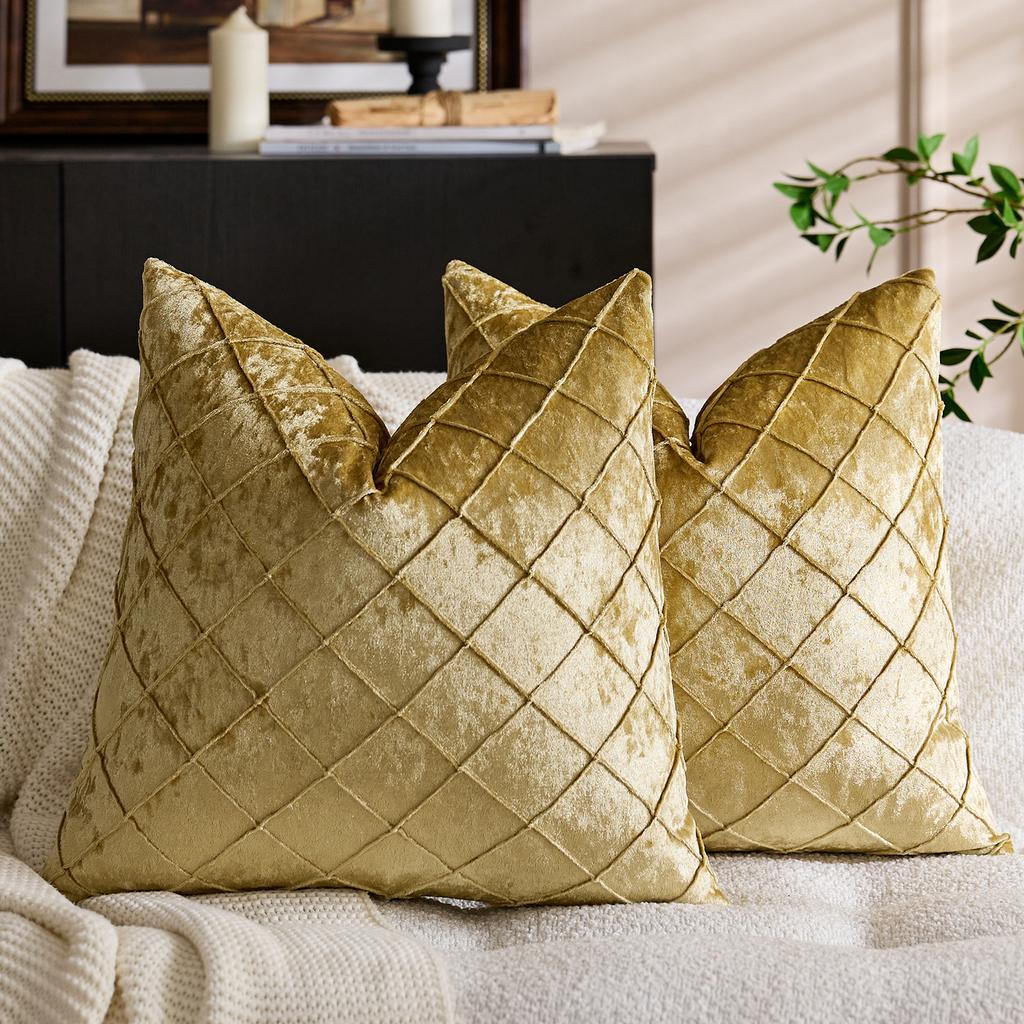 Nordic Solid Velvet Embroidered Plaid Throw Pillow Cover Luxury Showroom Velvet Sofa Cushion Case 45x45cm
