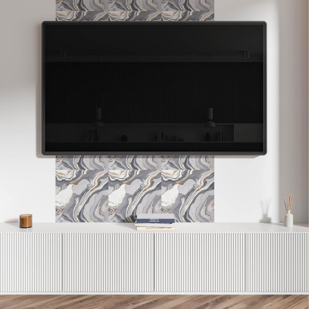 Self-Adhesive Tiles with Graphics for Dining Room PVC Abstract Waves and Veins 9x30x30 cm