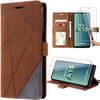 Protective Case - BOOLING - for Samsung Galaxy A15 - Brown PU Leather - 2 Tempered Glasses - Elegant and Retro