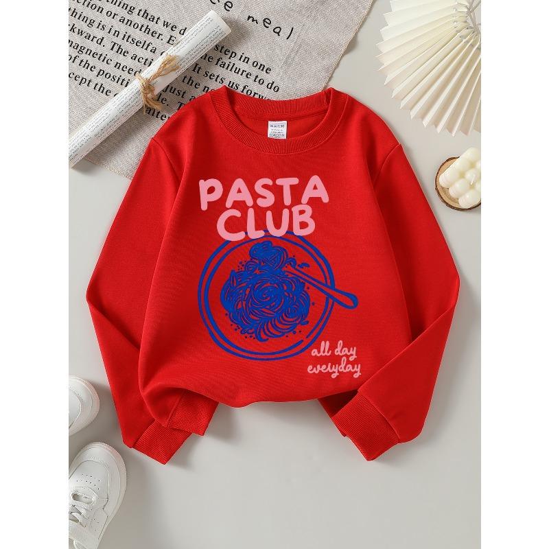 Европейские размеры Детский мягкий свитшот с круглым вырезом Pasta Club Принт «Весь день, каждый день», Повседневный, Универсальный, Идеальный подарок на праздник
