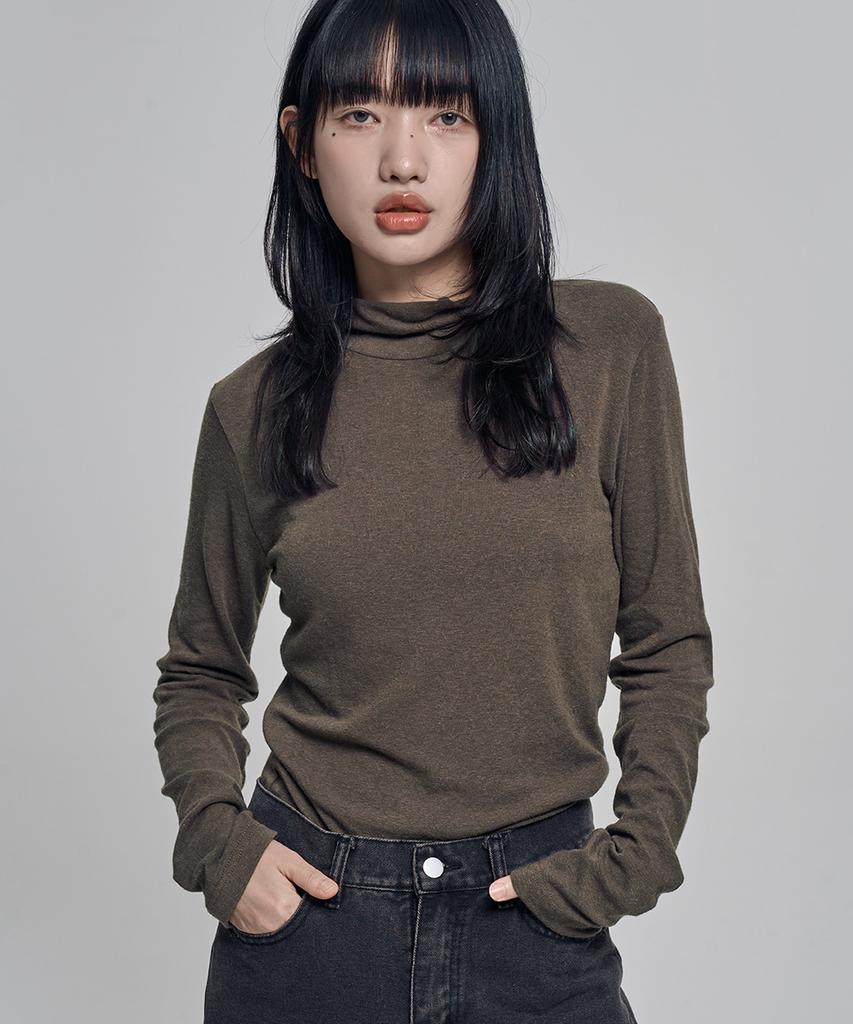 CHICKS High-Neck Layered Long Sleeve Deep Brown