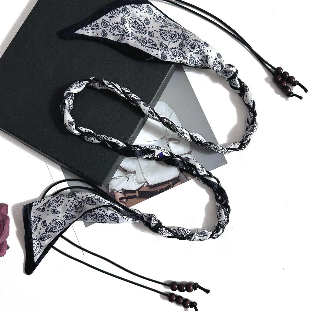 Богемный этнический шелковый шарф-пояс для женщин: Тканая лента, кожаный акцент, идеально подходит к джинсам и юбкам