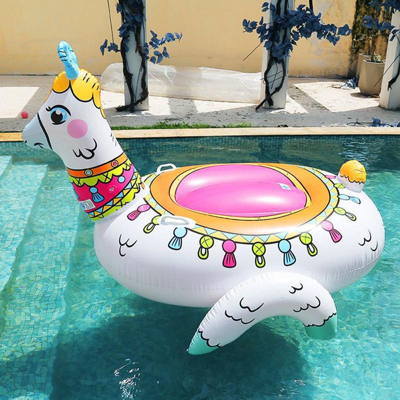 Inflatable Alpaca Ride-on Swimming Ring Pvc Grass Mud White Horse Water Floating Funny Ride-on Cross-border Stock