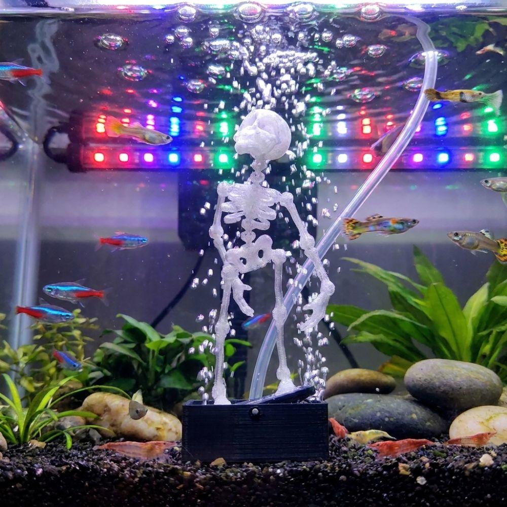 Air Driven Fish Tank Dance Skull Ornament 3D Printed Movable Oxygen Skeleton Aquarium Tank