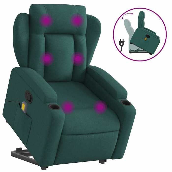 VidaXL Recliner Massage Chair Dark Green Fabric 3204500