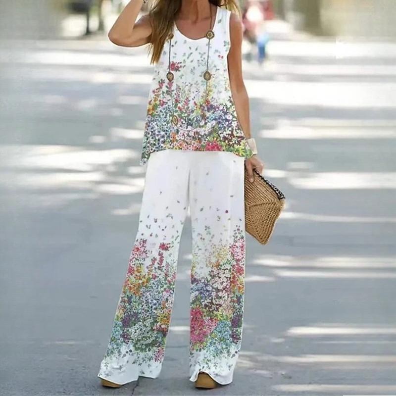 QICED Женский повседневный костюм из двух частей с принтом, жилет с эластичной талией, брюки, женский костюм