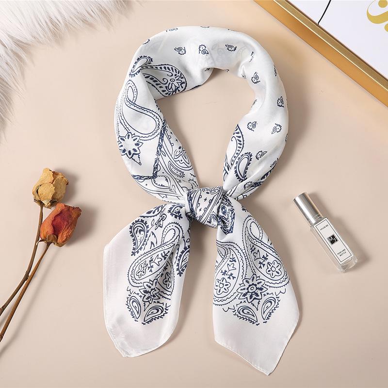 Luxury Spring New Imitated Silk Scarf Women Fashion 70cm Print Square Scarf Soft Satin Headband Shawl Wrap Hijab Foulard Ribbon