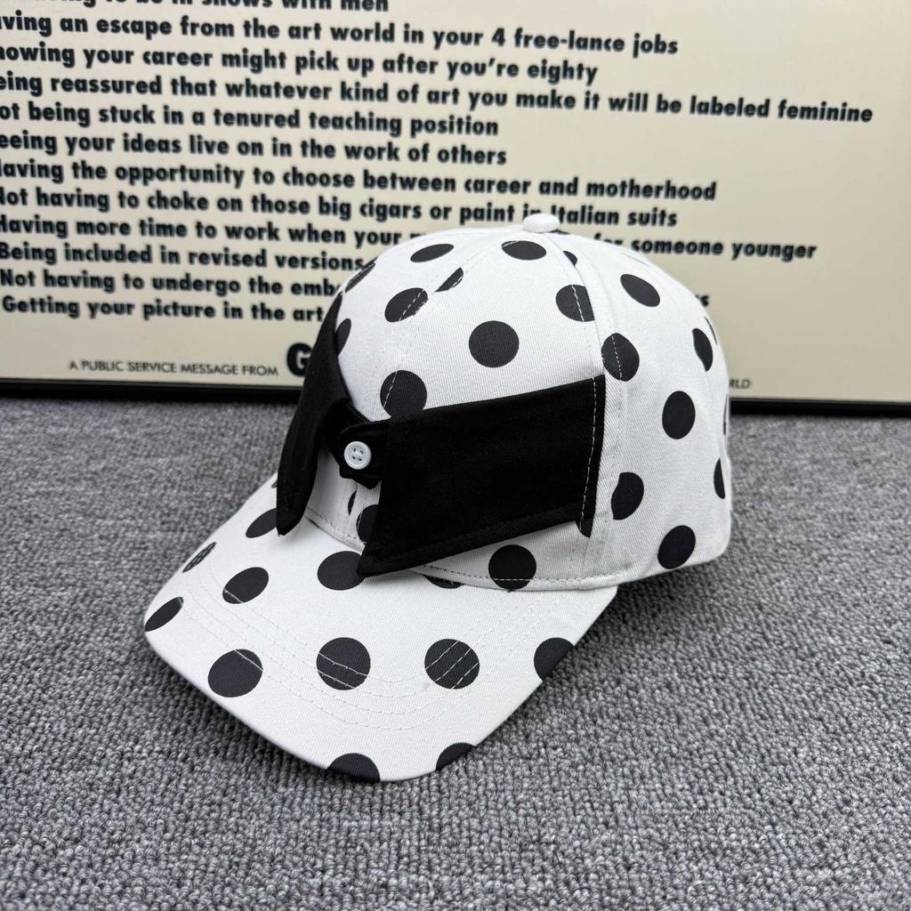 French retro polka dot bow cap women's spring and summer soft top showing small face big head circumference versatile baseball hat
