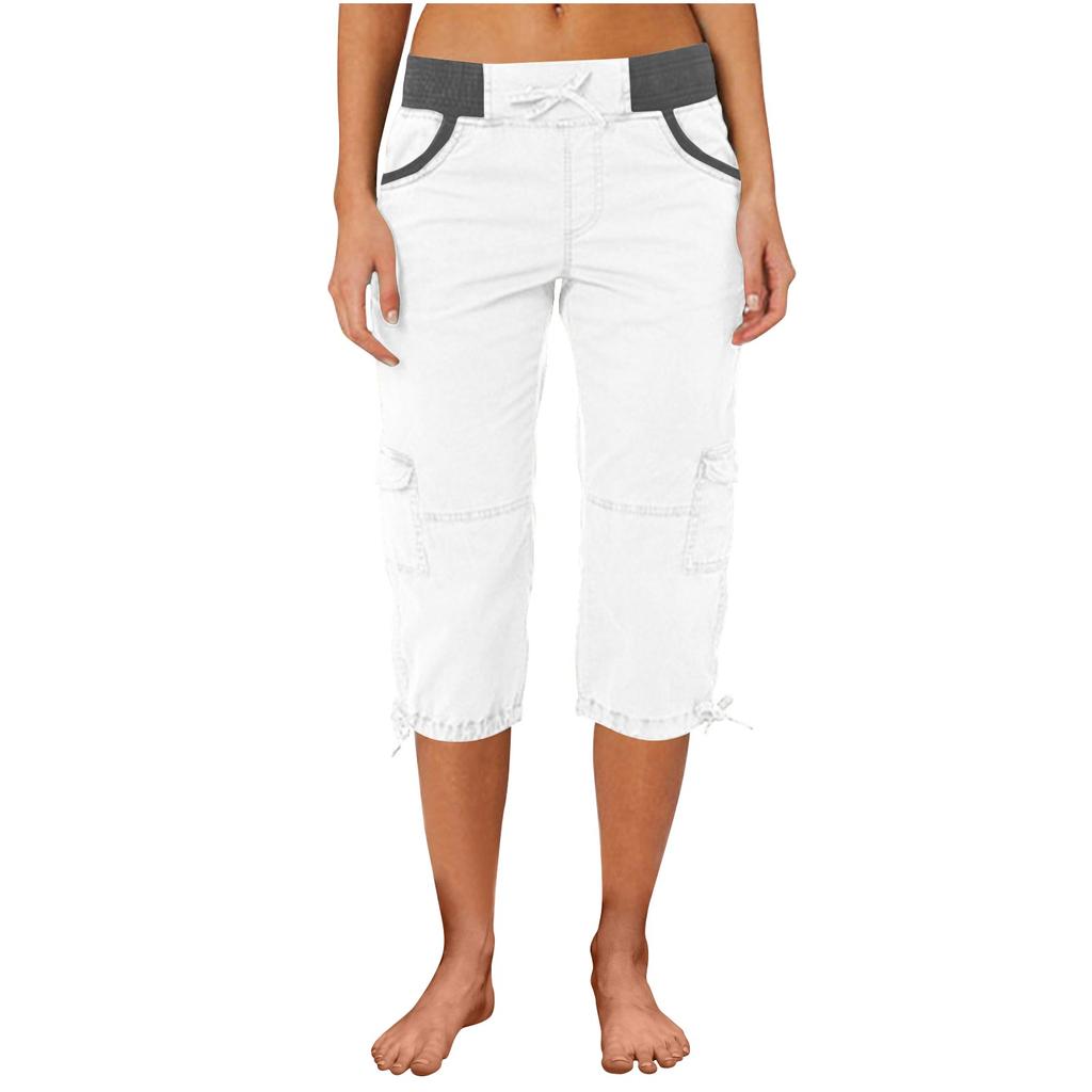 Женские повседневные брюки-капри с карманами и карманами с высокой талией и цветными блоками