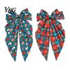 Elegant Long Ribbon Bows Large Christmas Hair Bow for Women Girls, Decorative Clip with Classic Holiday Shiny Satin Clips Prints, Tail Barrettes