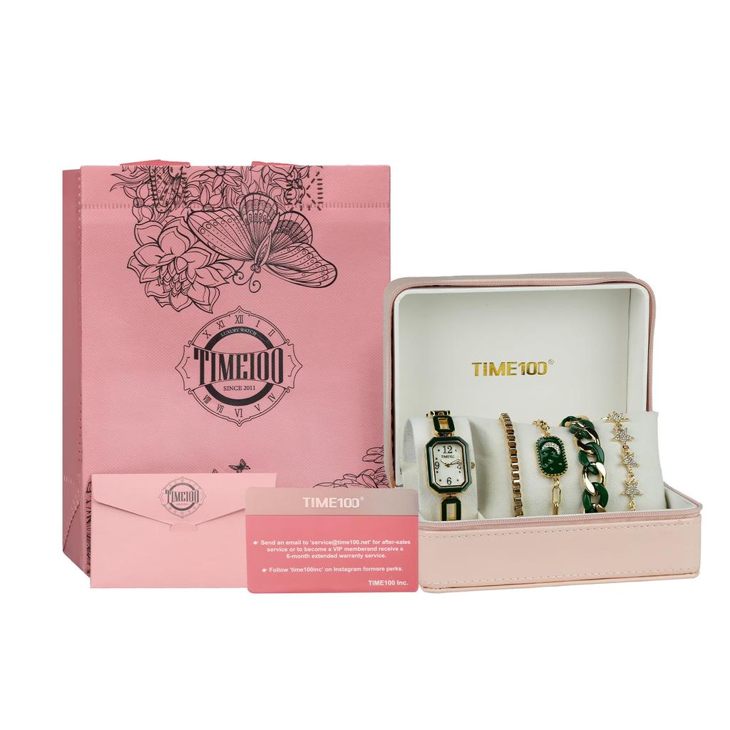 Подарочный набор Подарочные женские часы и браслет Подарочная упаковка [TIME100] (зеленый)