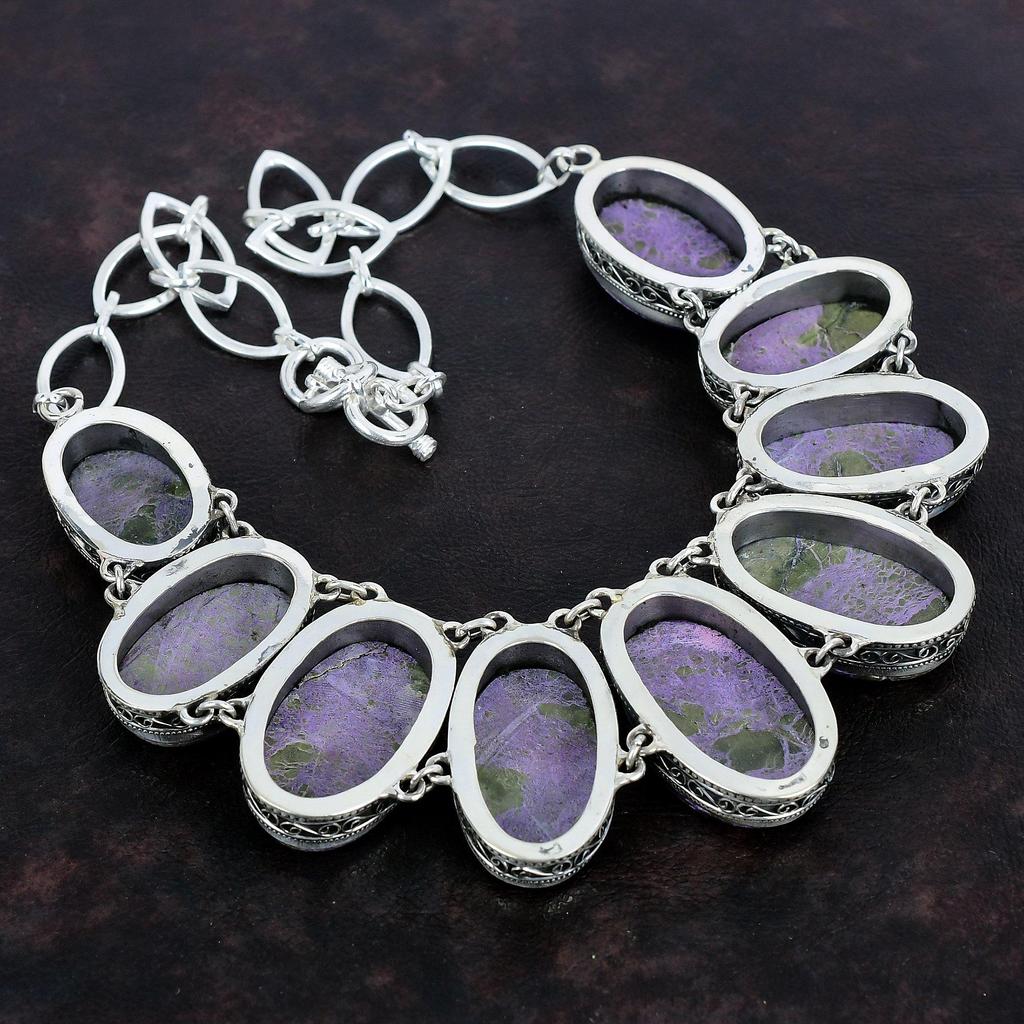 Purpurite Gemstone Necklace Handmade Jewelry 925 Sterling Silver Necklace Adjustable Chain Necklace Antique Vintage Necklace Gifts For Women