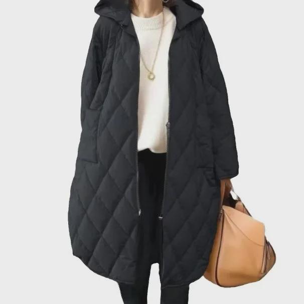 2024 Осень/Зима Женская Хлопковая Куртка С Капюшоном С Ромбовидным Узором и Карманами