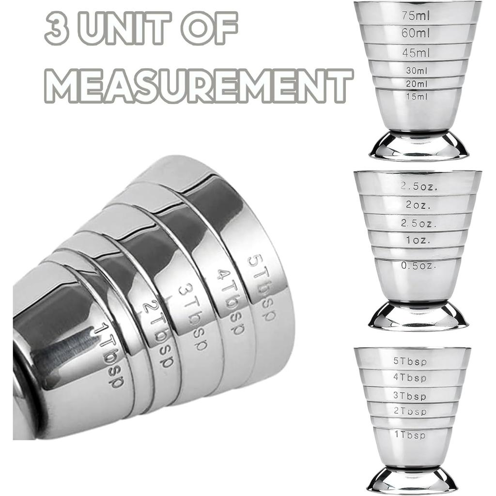 75ml Bar Craft Dual Spirit Measure Cup Stainless Steel Bar Measuring Cup Multifunction Wine Cocktail Bartender Ounce Cup Bar for Outdoor Indoor Party