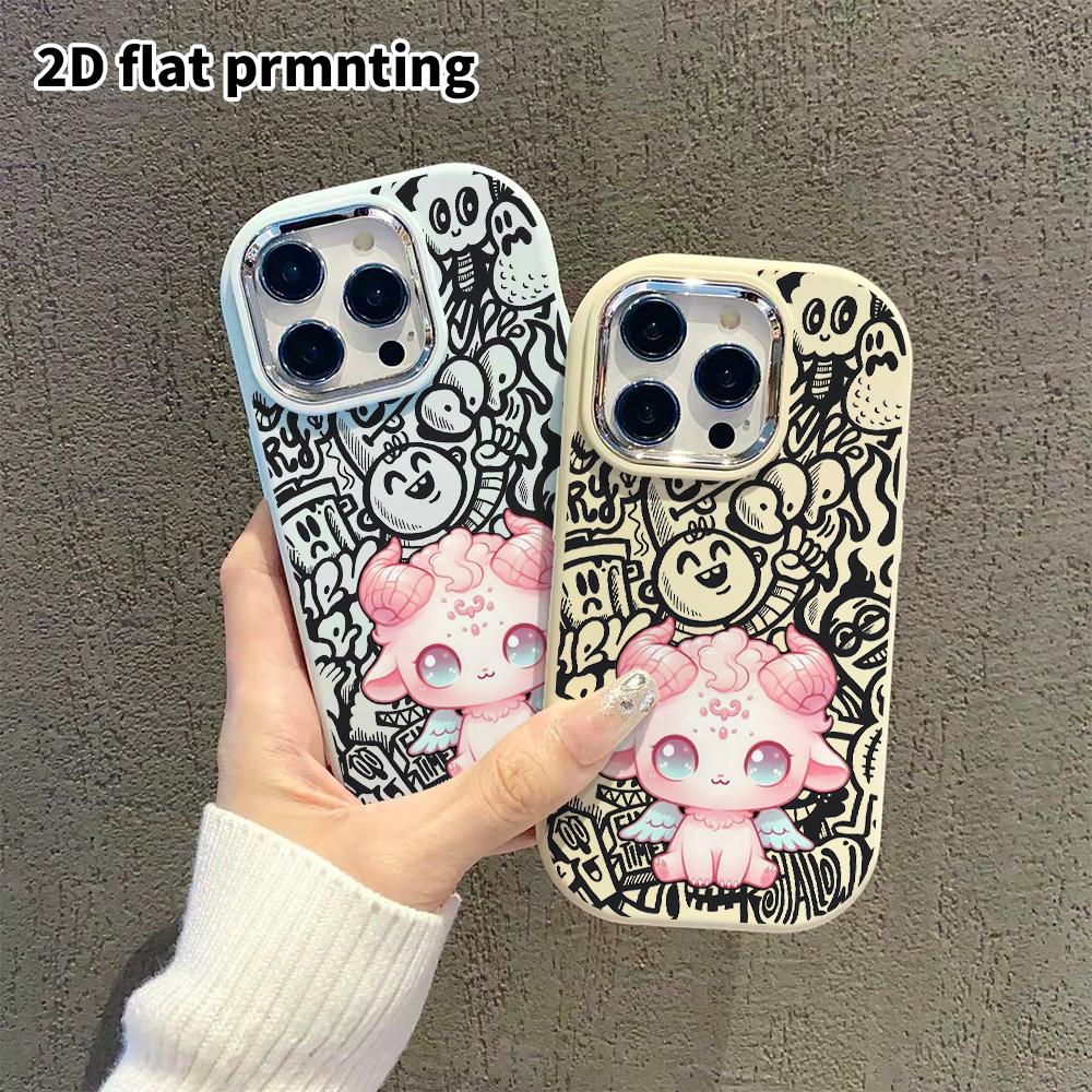 Phone Case: 2D flat design suitable for iPhone 18 17 16 15 14 13 Pro protective case, couple style, pink little sheep, Christmas and Halloween gift