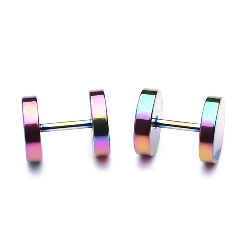 Lovely Beautiful Fashion Accessories Mix Colorful Round Dumbbell Stainless Steel Earrings Exquisite Elegant Women All-Match Jewelry