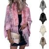 Women's Retro Fashion Warm Rainbow Striped Tassel Cape Collar Knitted Shawl