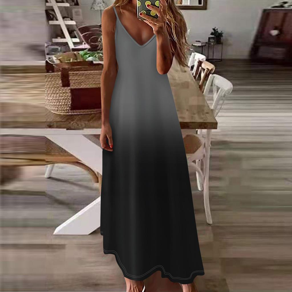 Женское летнее повседневное модное длинное платье без рукавов с v-образным вырезом и градиентным принтом, повседневные платья