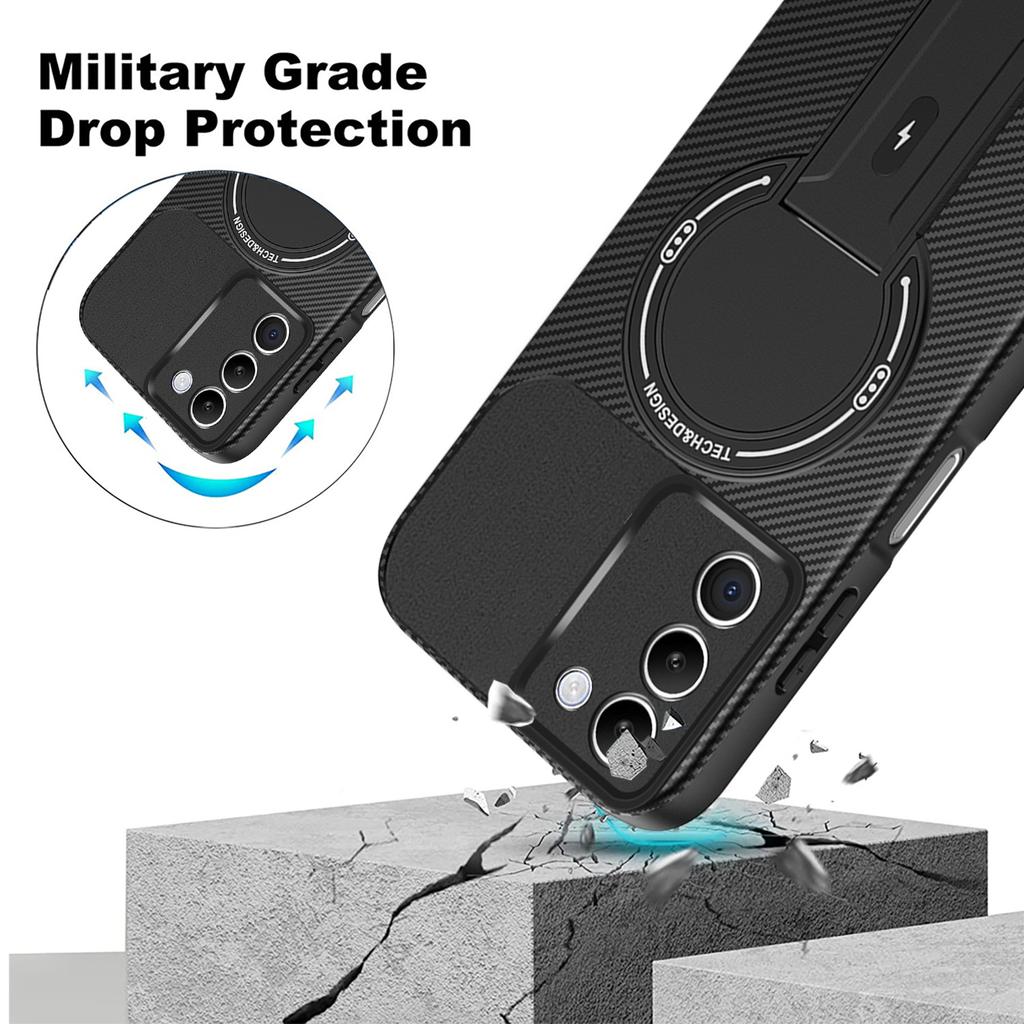 Для Xiaomi Redmi 15 5G (Глобальный) (169 мм) Чехол Текстура Углеродного Волокна ПК+ТПУ Чехол для Телефона с Подставкой