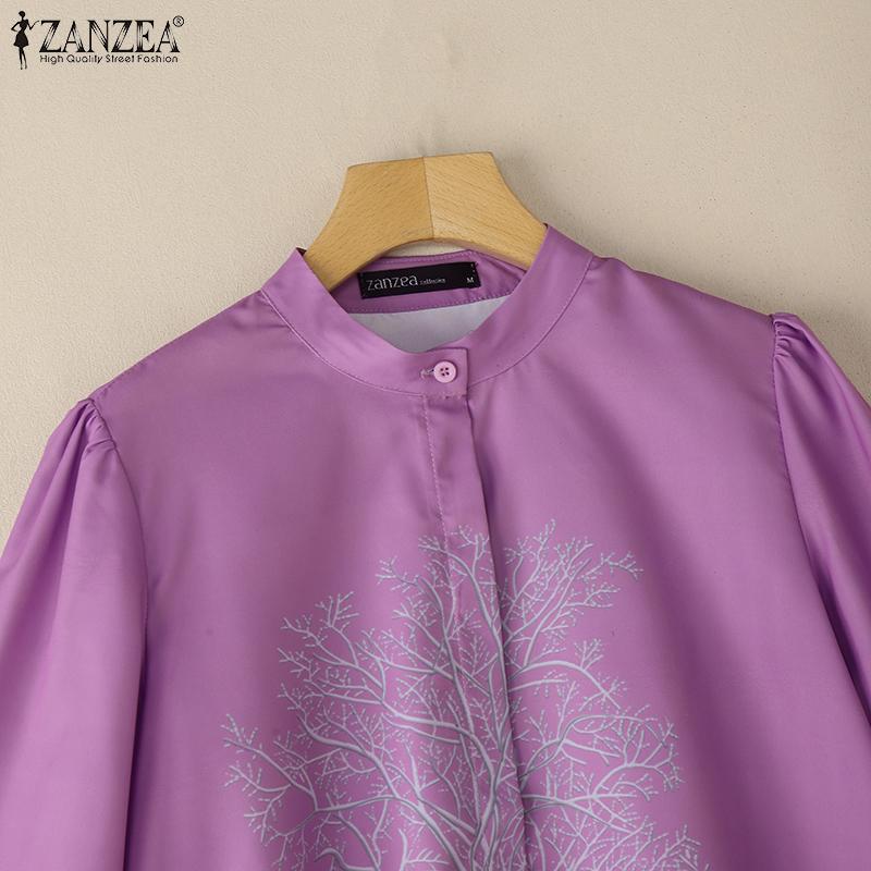 ZANZEA Women Casual Stand Collar Loose 3/4 Sleeve Print Blouse