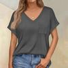 Женские топы с коротким рукавом, рубашки с v-образным вырезом и нагрудными карманами, свободные повседневные базовые футболки, летняя одежда