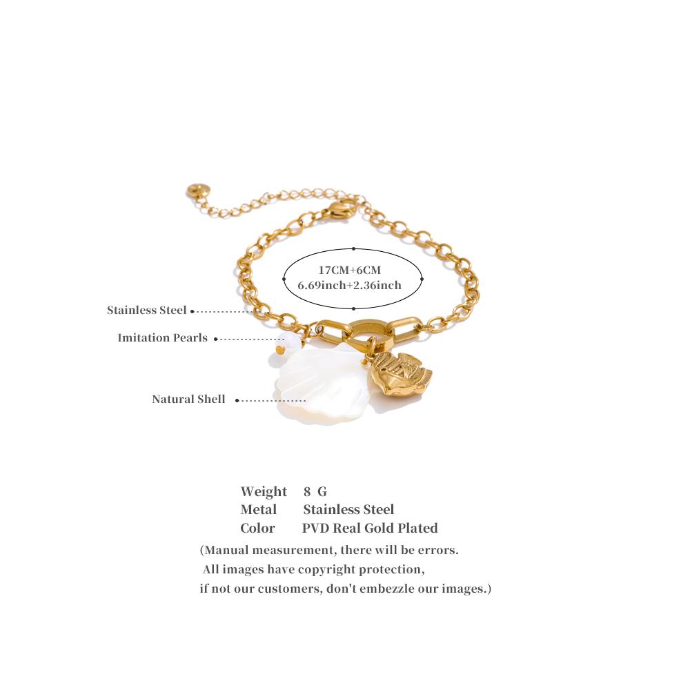 Yhpup Ocean Style Summer Shell Fish Starfish Drop Bracelet Bangle Vacation Beach Stainless Steel Charm Jewelry Trendy