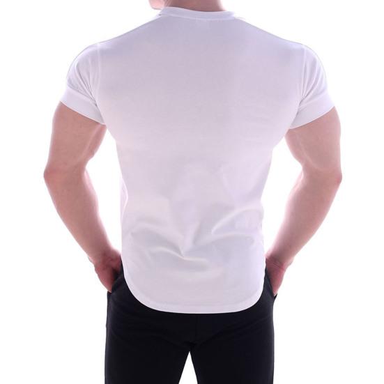 Men Sports T-shirt O Neck Short Sleeve Slim Fit Solid Color Elastic Quick-drying Soft