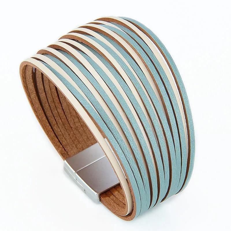 WYBU разноцветный многослойный женский браслет, кожаный браслет ручной работы для женщин, широкий браслет с магнитной пряжкой, 2021, модные ювелирные изделия