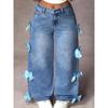 Женские повседневные джинсы с бантом Y2k Blue Baggy Denim Trousers Loose Straight Sweet Coquette Aesthetic Washed Jeans