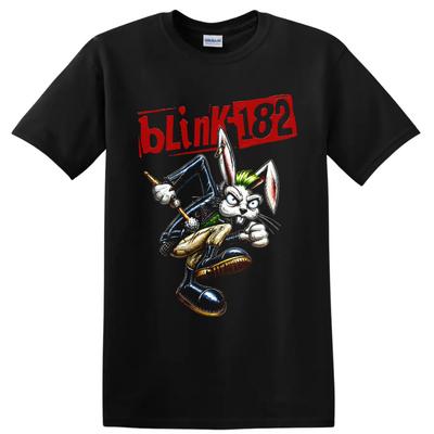 Blink 182 Punk Rock Rabbit T Shirt W/ Drummer Cartoon Graphic Music Tee Gift