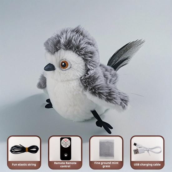 Flapping Bird Cat Toy Interactive Chirping Bird Catnip Toy with Lifelike Sound Touch Activated Rechargeable Bird Cat Kicker Toy for Indoor Cats