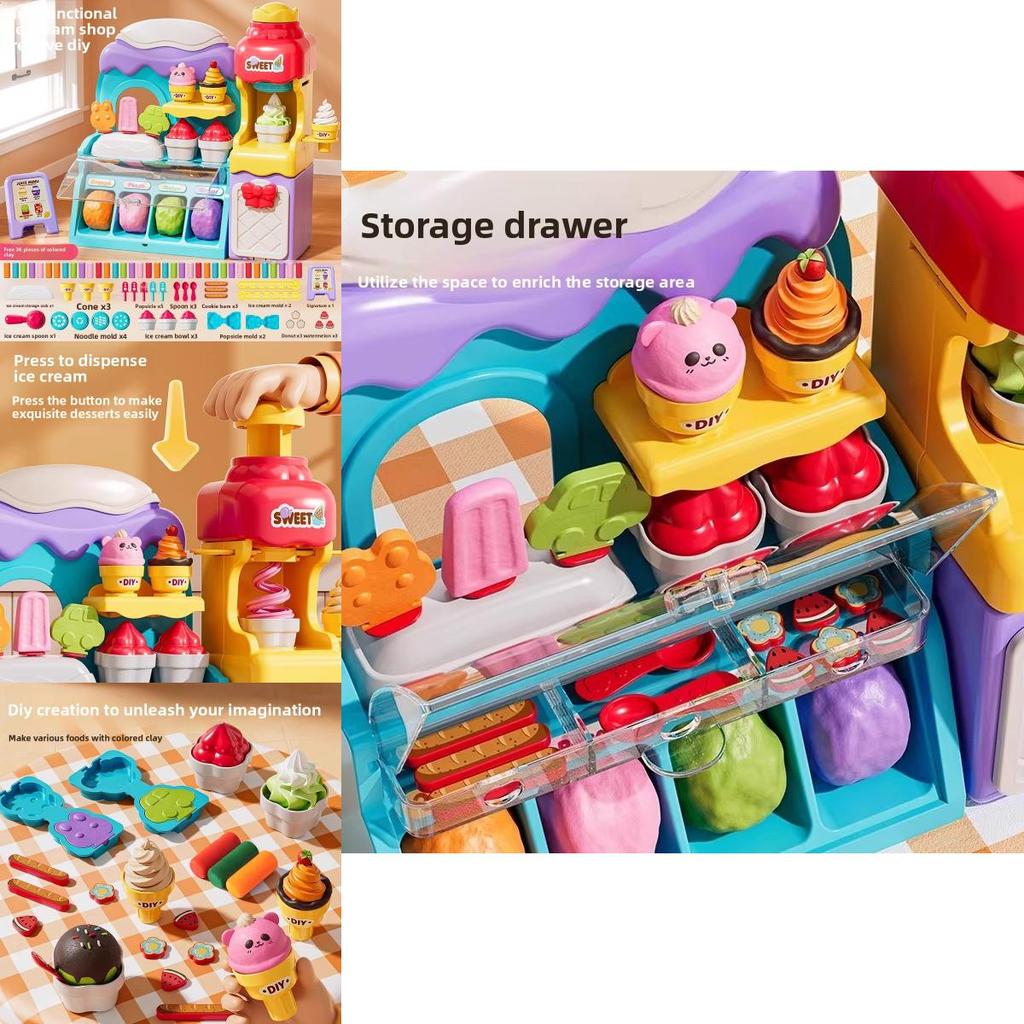 Children Play Ice Cream Maker Toy With Colorful Clay For Creative Fun And Parent Child Interaction
