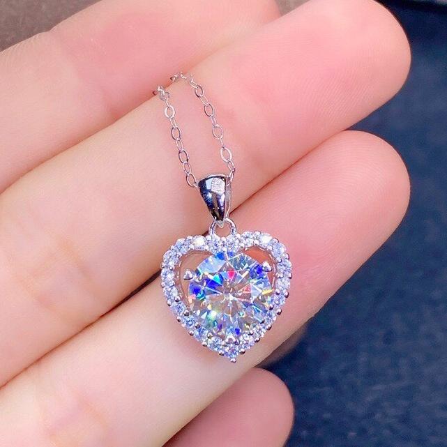 3 Carat Heart-Shaped Simulated Moissanite Pendant with Eight Hearts & Arrows, PT950 Plated - Hot Seller for Women