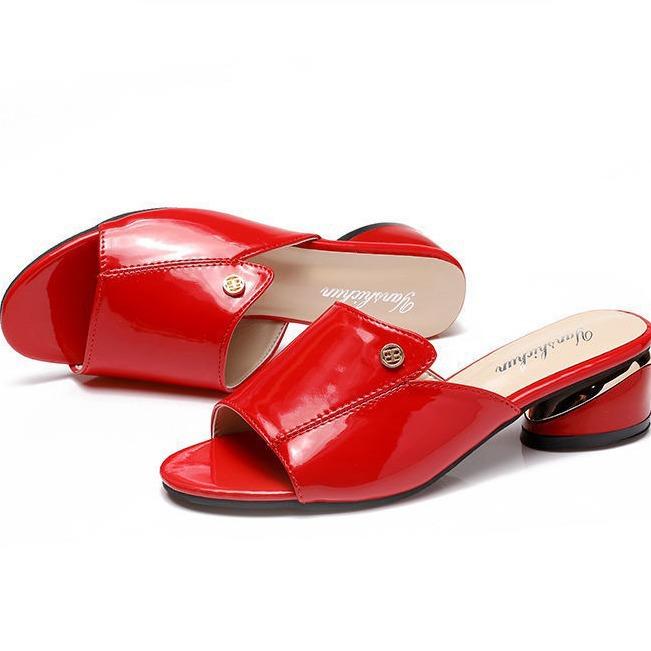 Женские летние однотонные женские босоножки на среднем каблуке, мягкая кожаная верхняя одежда, женские, с застежкой «рыбий рот», 42 ярда, классные тапочки