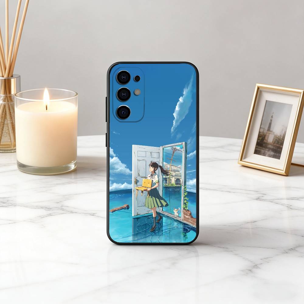Милый Аниме Чехол для Телефона S-Suzume для Samsung S25,S24,S21,S22,S23,S30,Ultra,S20,Plus,Fe, Мягкий Силиконовый Черный Чехол