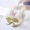 Women Slippers Sandals 8Cm Wedge High Heels Transparent Crystal Rhinestone Slippers