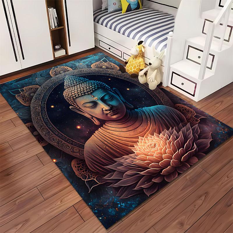 Buddha with Lotus Mandala Artwork suitable as a non-slip mat for the living room or bedroom sofa