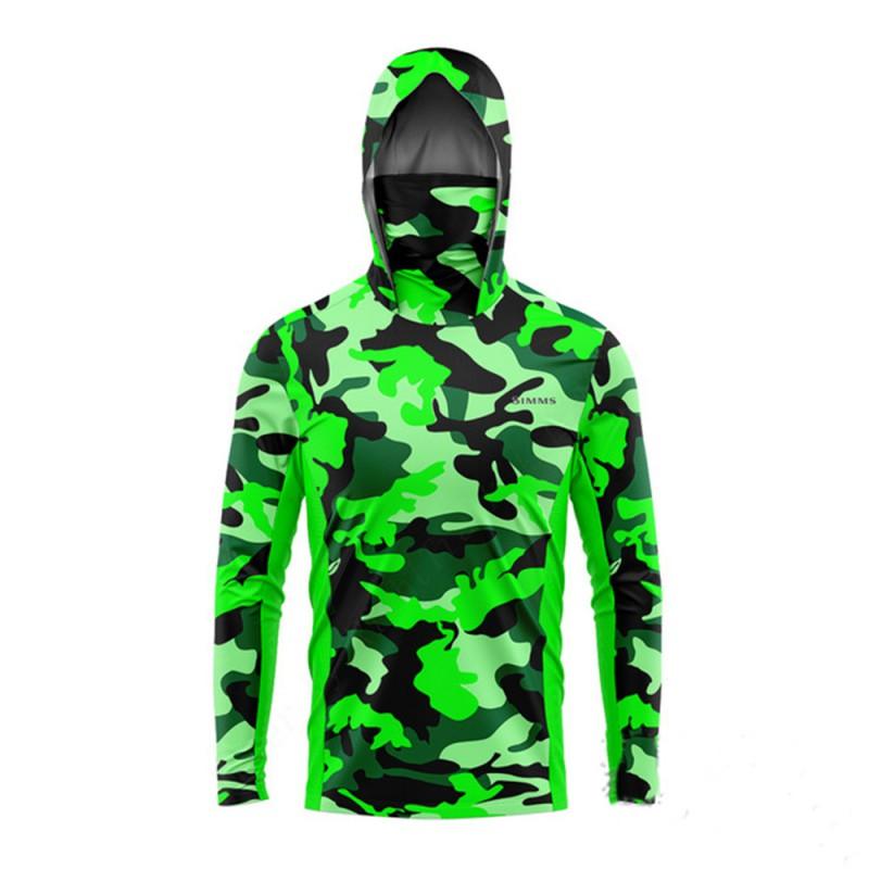 Mens UPF 50 Long Sleeve Fishing Shirt With Hood Face Cover Outdoor Sports Cycling Apparel