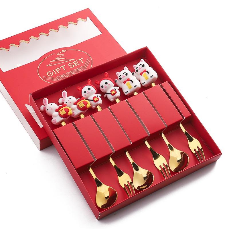 HANYANG Новогодний подарок, ложка, набор столовых приборов, кофейная ложка, фруктовая вилка, небольшой набор ложек