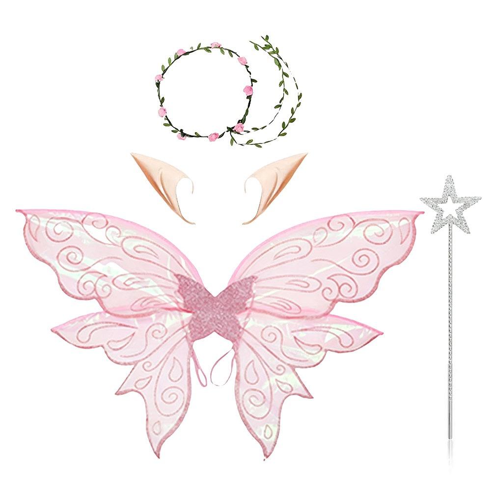 4Pcs Party Dress Up Butterfly Fairy Wings Set Lightweight Dress Up Wings Women Girls