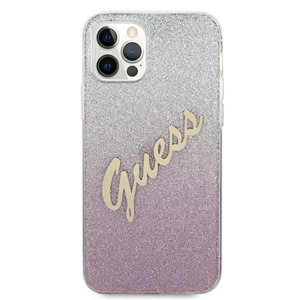 Guess Guhcp12Lpcuglspi Iphone 12 Pro Max6,7 Różowy/Pink Twarde Etui Brokatowy Gradientowy Skrypt
