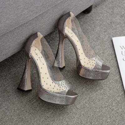 Сексуальные босоножки с открытым носком на платформе, украшенные прозрачными стразами из ПВХ, туфли на каблуке 13 см для вечеринки и свадьбы для женщин
