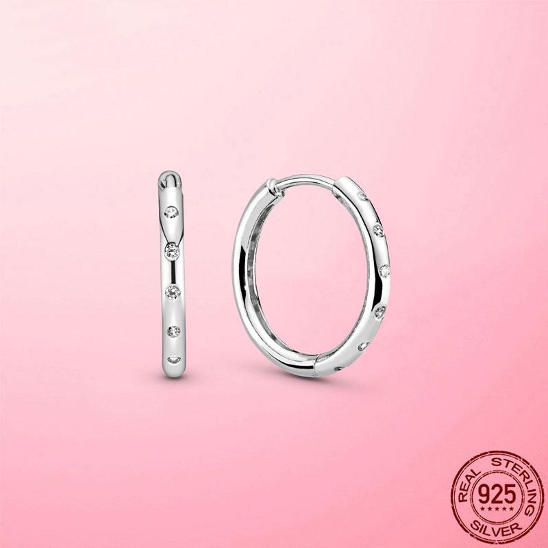 Серьги 925 стерлинговое серебро Классические серебряные серьги-кольца с прозрачным цирконом для женщин Модная бижутерия Серебряный подарок